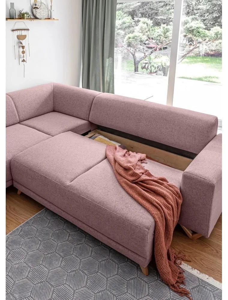 Różowy rozkładany/ze schowkiem narożnik (lewostronny/w kształcie litery L) Classy Sophie – Miuform