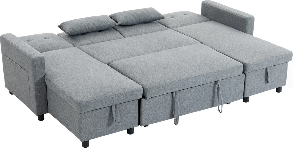HOMCOM Narożnik z funkcją spania i pojemnikiem na pościel U-kształtny 4-osobowa sofa z szezlongiem, regulowane oparcie, tkanina o wyglądzie lnu | Aosom PL