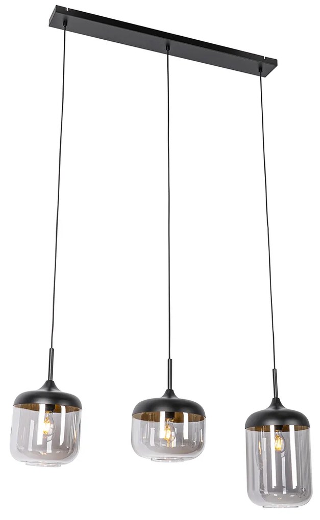 Designerska lampa wisząca czarna ze złotem i dymionym szkłem 3-światła - KyanDesignerski Oswietlenie wewnetrzne