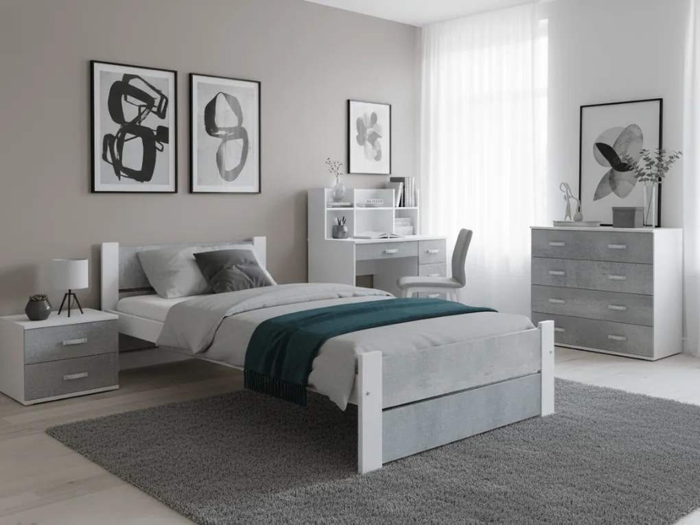 Łóżko IKAROS DOUBLE 90 x 200 cm, beton/biała Stelaż: Bez stelaża, Materac: Materac Coco Maxi 20 cm