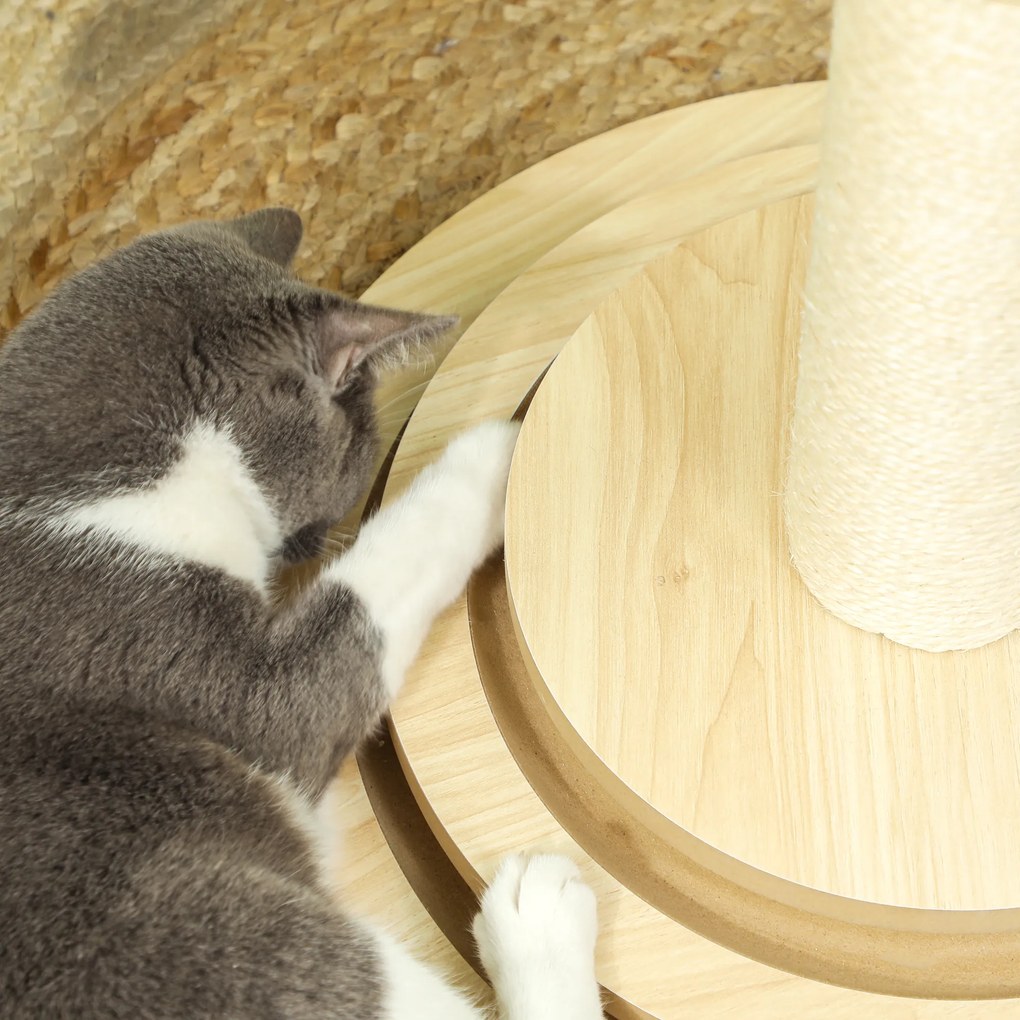 PawHut Drapak dla Kotów, 69 cm, Słup z Sizalu, Tor z Kulkami, Zabawka, Design 4-w-1, Kremowy