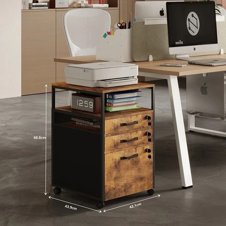 Mobilny kontener biurowy 2 szuflady z zamkami na klucz 42,1 x 43,9 x 68,8 cm dąb rustykalny loft