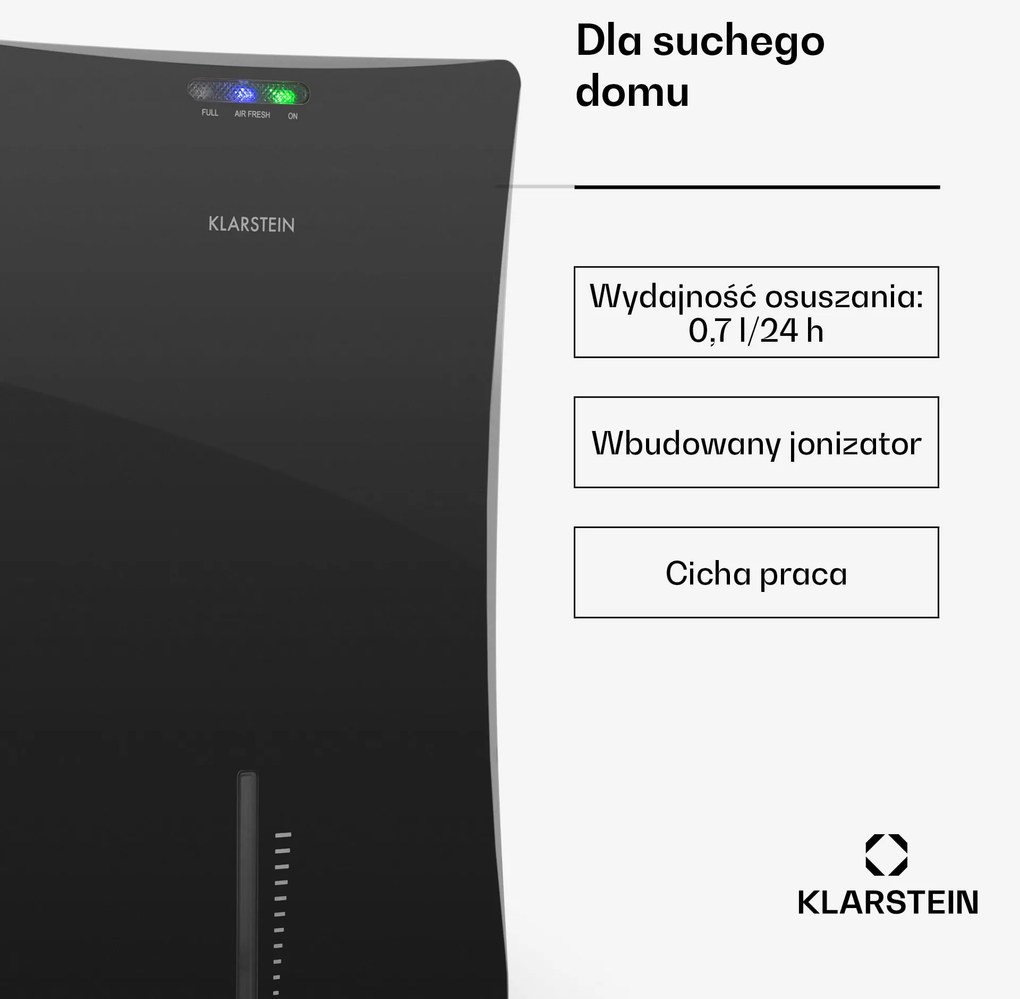 Klarstein Drybest 0,7L/24h 2L Mały Osuszacz powietrza Czarny