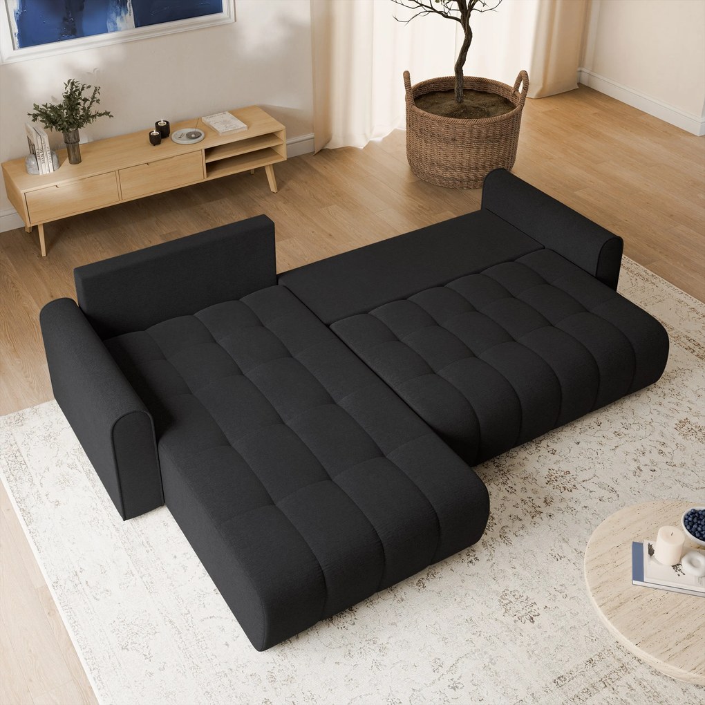 Masseno Narożnik FRIGA z funkcją spania i pojemnikiem na pościel Narozniki L, Rozkładana sofa - Czarny, ARAGON 99