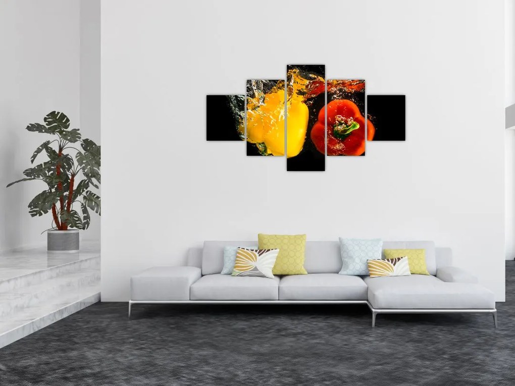 Obraz - papryki w wodzie (125x70 cm)
