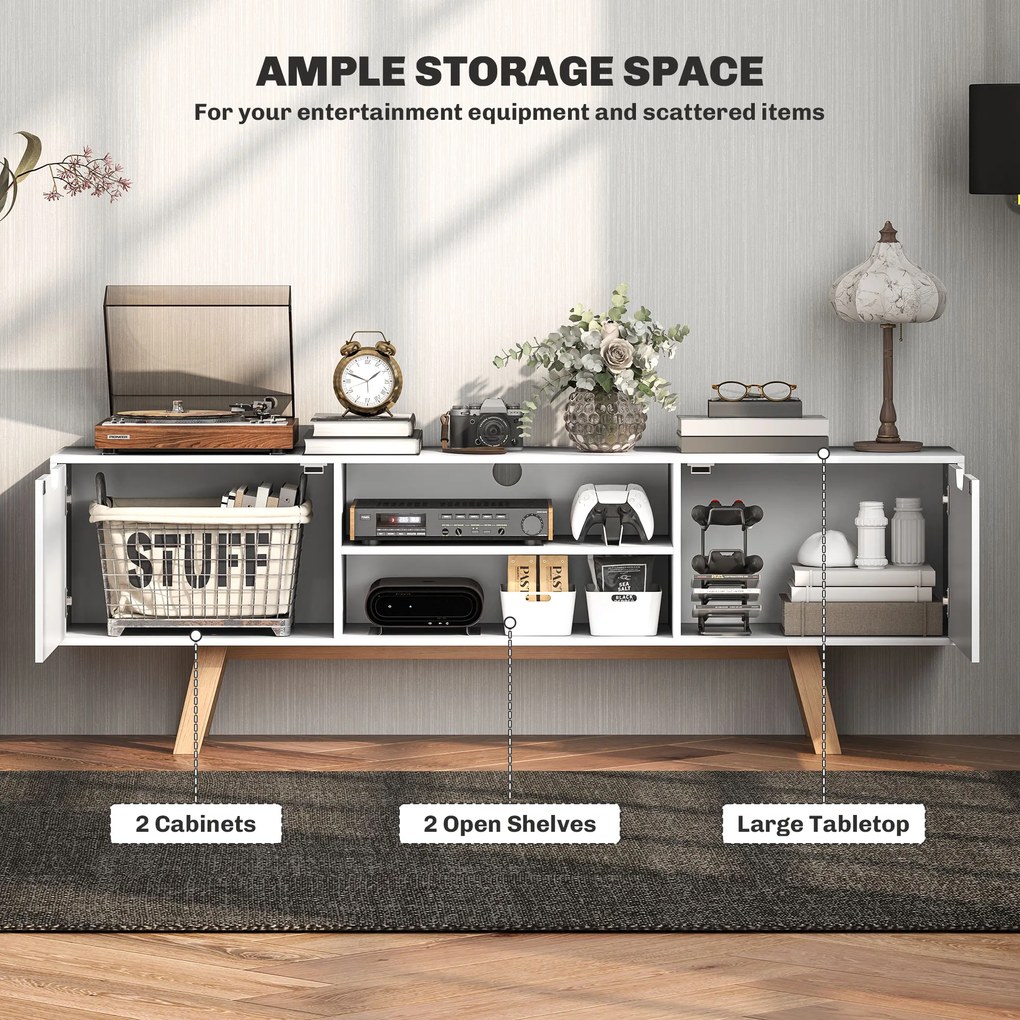 HOMCOM Komoda TV z Szufladami i Otwartymi Półkami, MDF, 150 x 39 x 50 cm, Biały