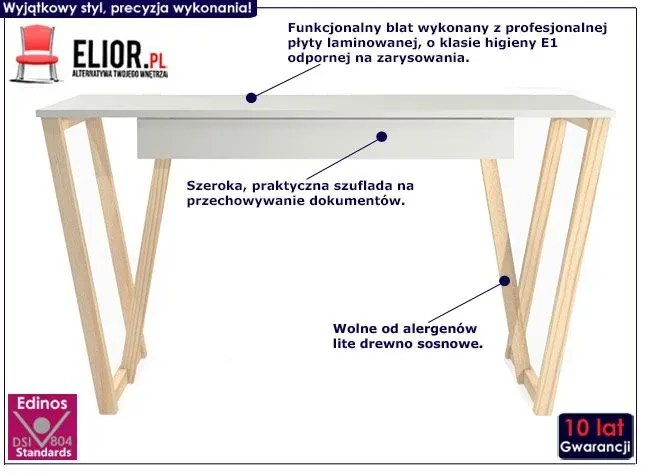Białe drewniane biurko w stylu skandynawskim - Molly 2X
