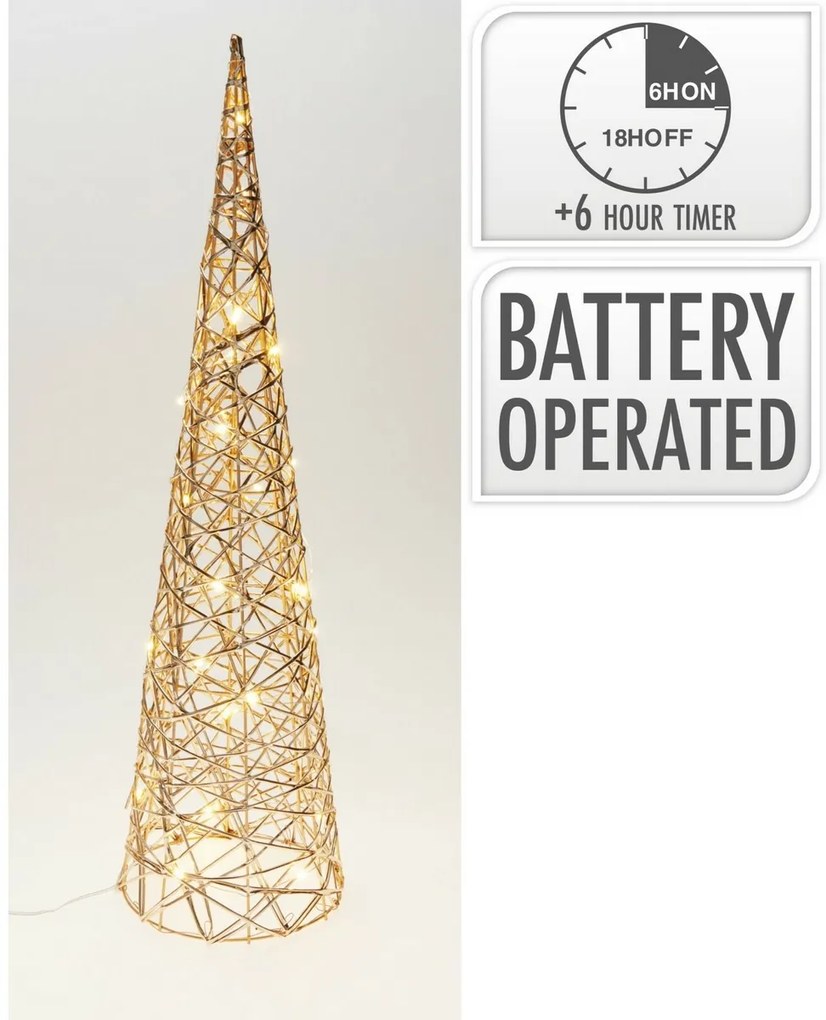 Świąteczny stożek świecący Champagne, 60 x 16 cm, 30 mikrodiod LED, na baterie, 60 cm