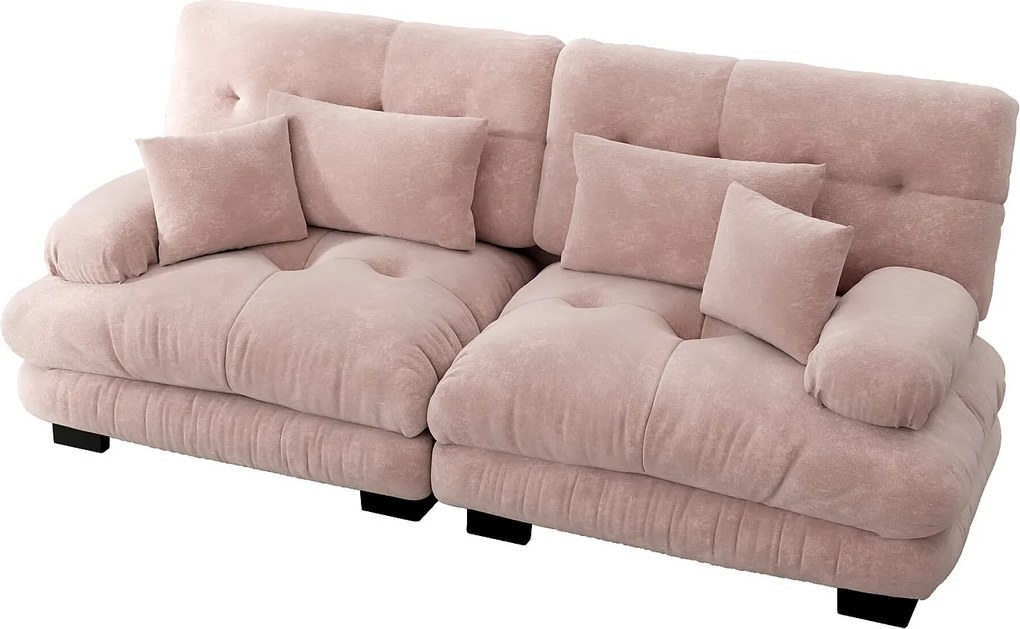 Różowa sofa 2-osobowa – sofa prosta z 2 poduszkami lędźwiowymi i 2 poduszkami dekoracyjnymi – szenil