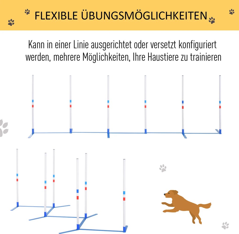 PawHut Drążki do Slalomu dla Psów Trening Agility Zestaw z Torbą PE Biały Niebieski | Aosom PL