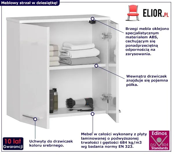 Biała wisząca szafka łazienkowa w połysku - Zofix 4X