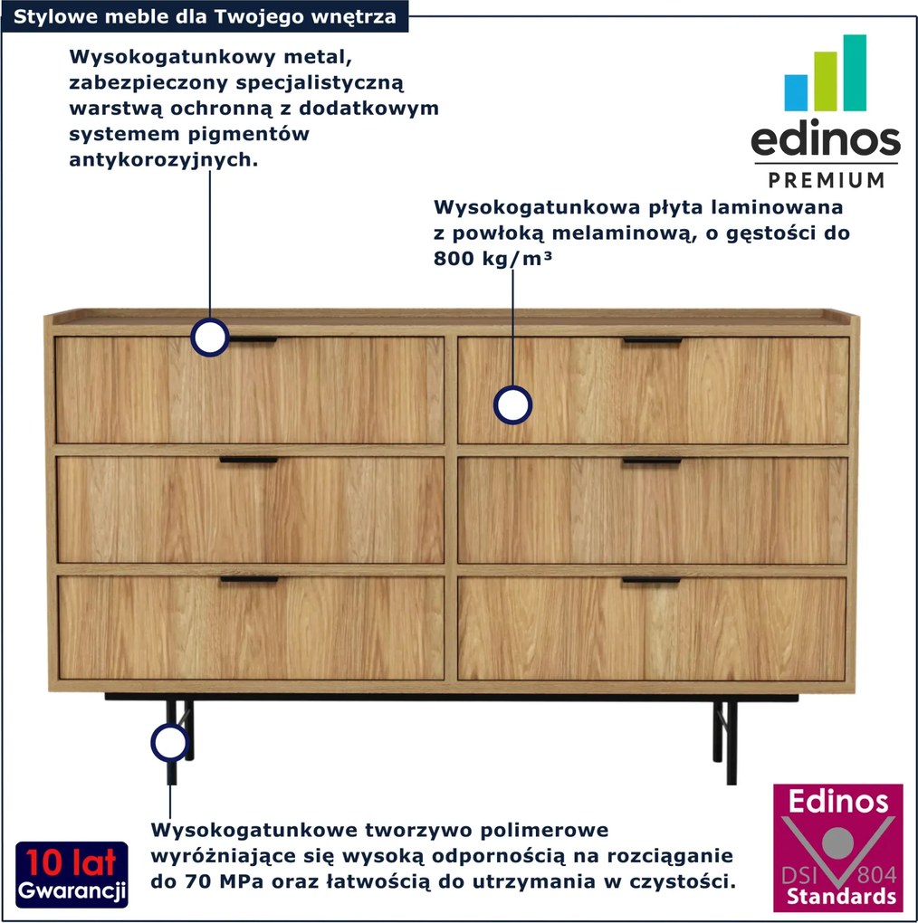 Komoda z 6 szufladami do przechowywania hikora naturalna R5-F71