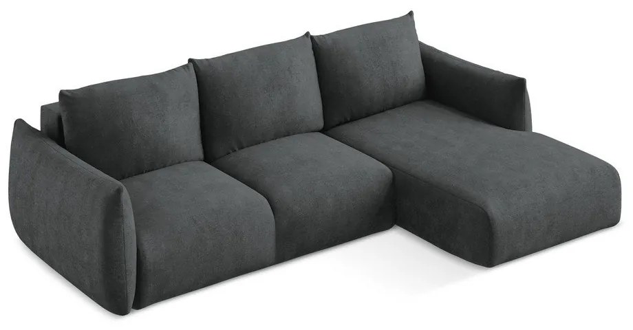 Ciemnoszary rozkładany narożnik z tkaniny szenilowej (prawostronny/z szezlongiem) Leila – Makamii