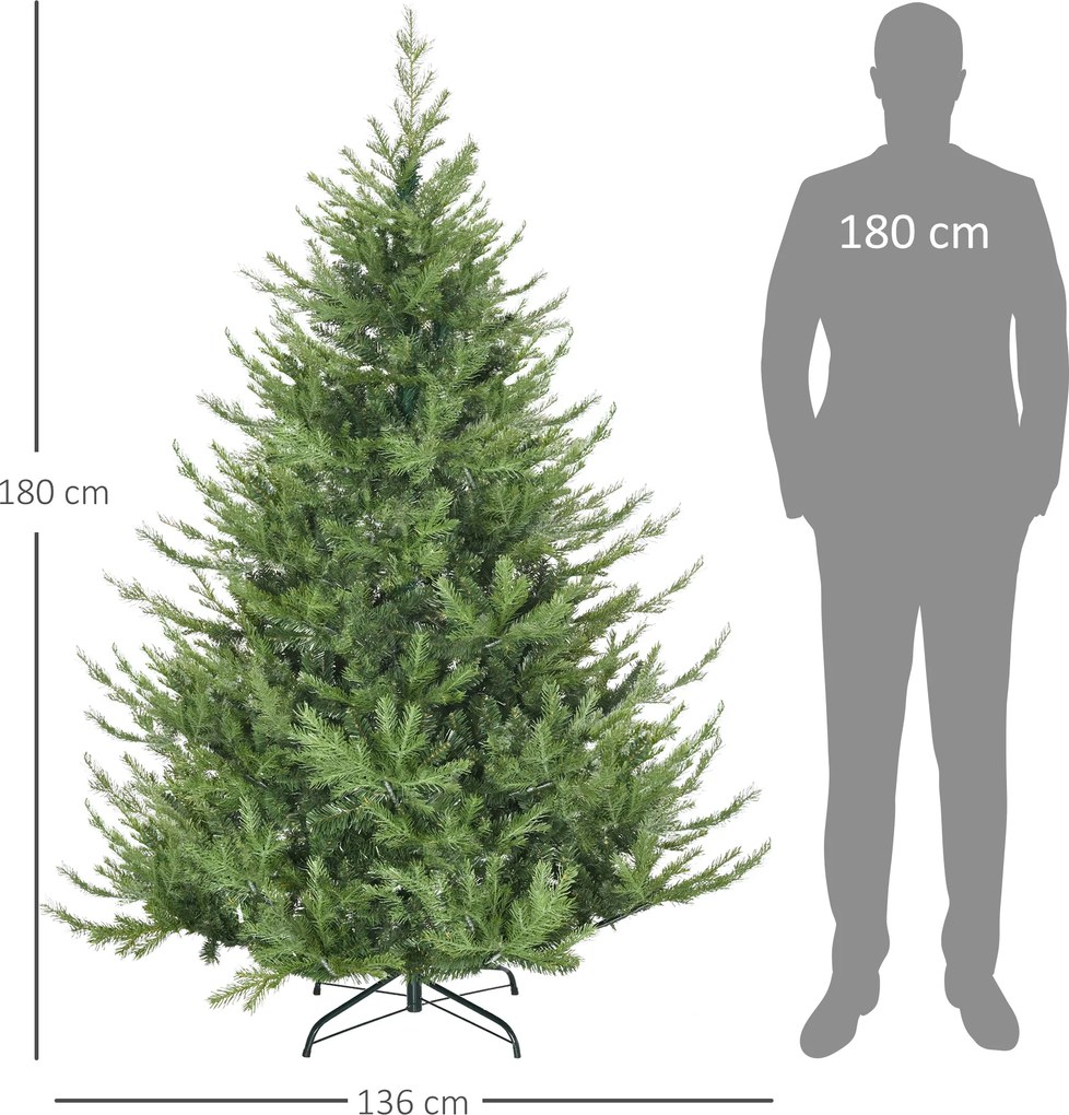 HOMCOM Sztuczna Choinka, Realistyczny Wygląd, Szybki Montaż, Tworzywo sztuczne, Zielony, 136 x 136 x 180cm | Aosom PL