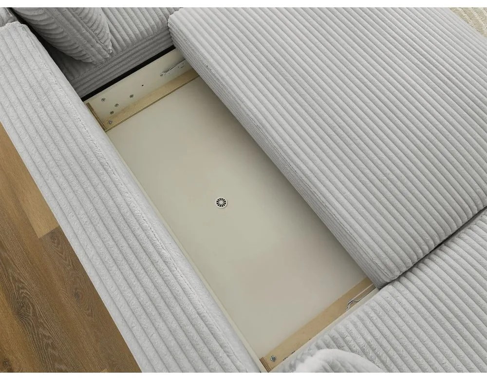 Jasnoszary sztruksowy rozkładany/ze schowkiem narożnik (prawostronny/w kształcie litery U) Lucien – Bobochic Paris