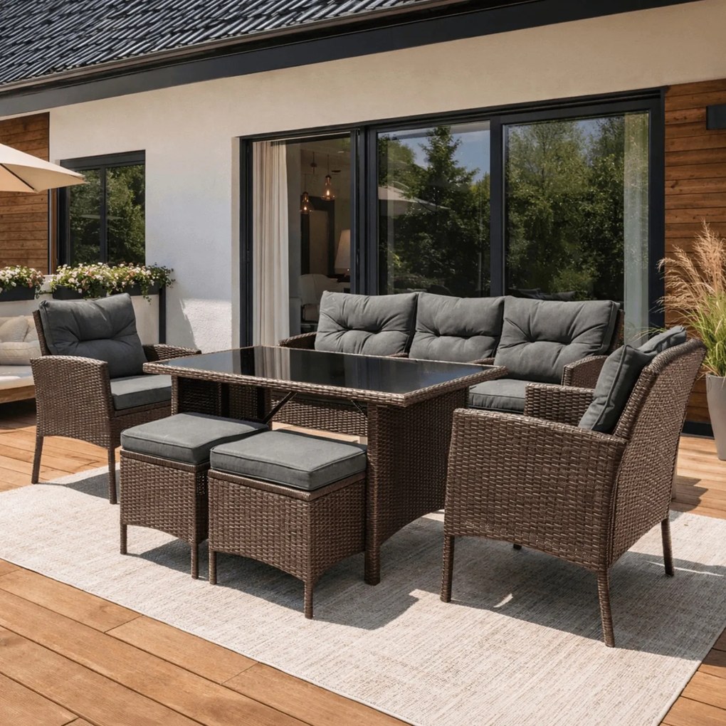 Zestaw mebli ogrodowych ze stołem obiadowym Atlanta, brązowy