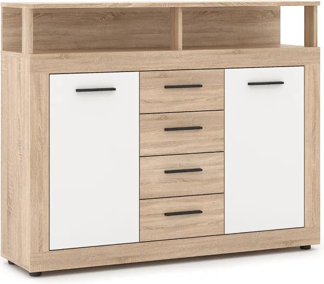 Komoda Dwudrzwiowa z Szufladami BLAGO MIDI B 119,5 cm Dąb Sonoma/Biały Nowoczesna