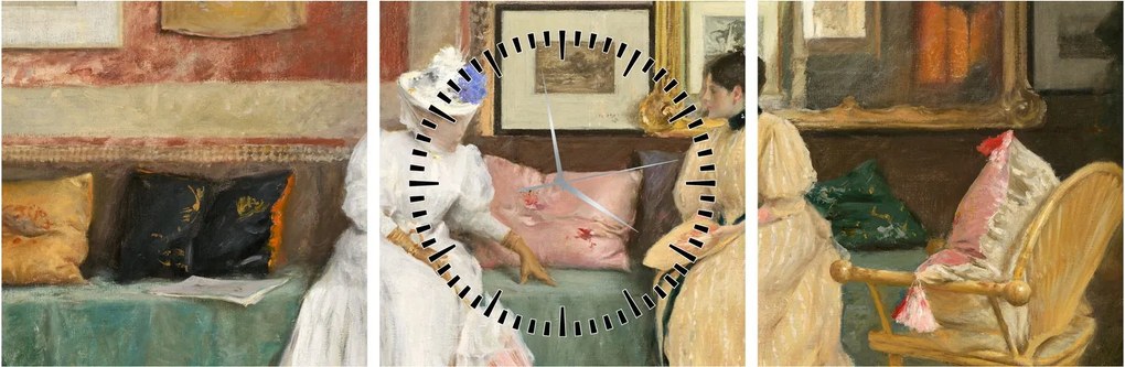 Obraz - William Merritt Chase, A Friendly Call, reprodukcje (z zegarem) (90x30 cm)