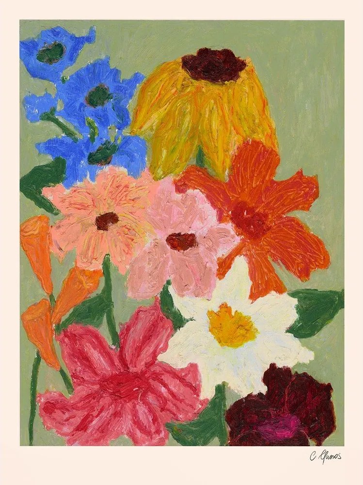 Plakat 50x70 cm Flowers on Sage Green – Carla Llanos – The Poster Club