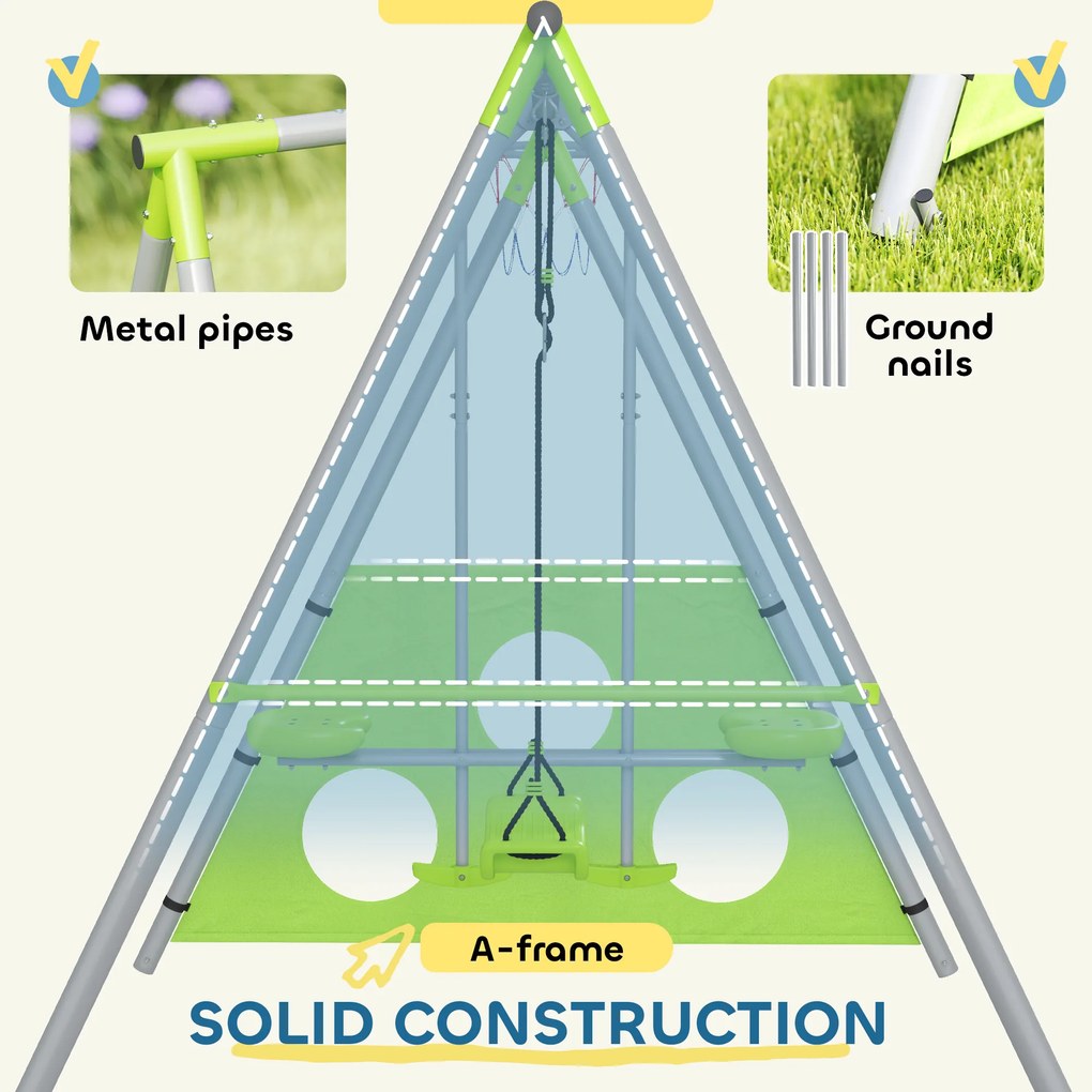 Zestaw huśtawek ogrodowych dla dzieci AIYAPLAY, regulowane huśtawki, stal, Zielony
