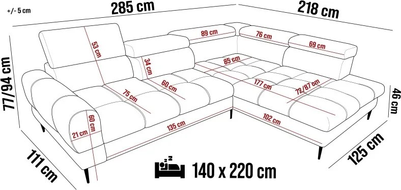 Narożnik VOSS L układ L Prawostronny z funkcją spania i pojemnikiem WERSAL