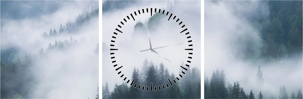 Obraz - Drzewa we mgle (z zegarem) (90x30 cm)