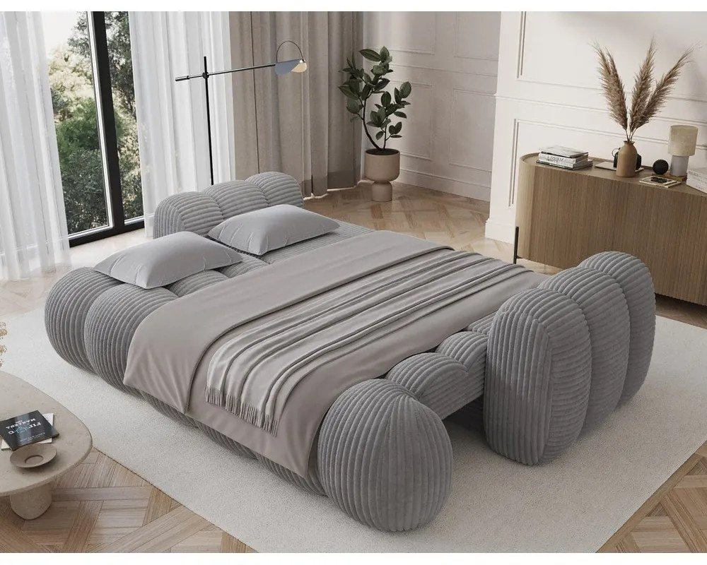 Szara sztruksowa rozkładana sofa 256 cm Cotonn – ELTAP