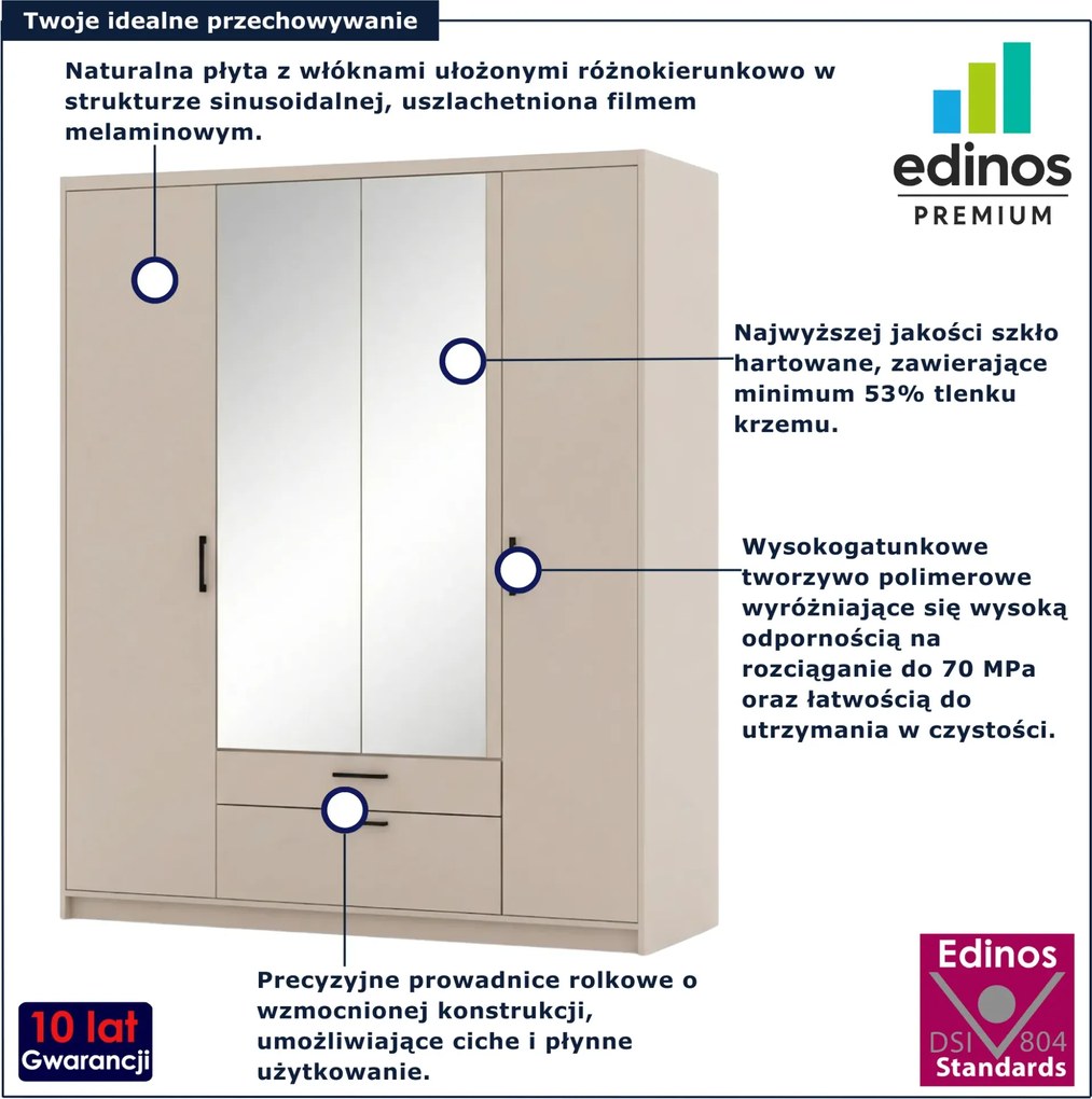 Beżowa szafa czterodrzwiowa z lustrem D9-G05