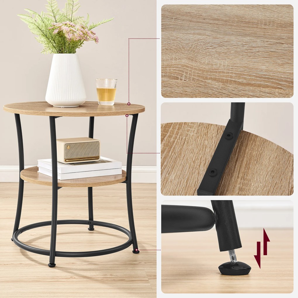 Stolik Kawowy Okrągły z Półką - sonoma - LET056B11