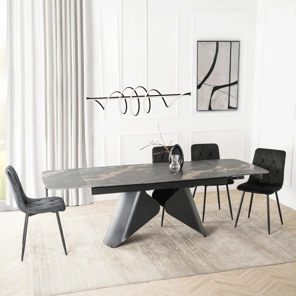 Ceramiczny stół z rozkładanym blatem Verona 160-240 cm, czarny marmur/czarny