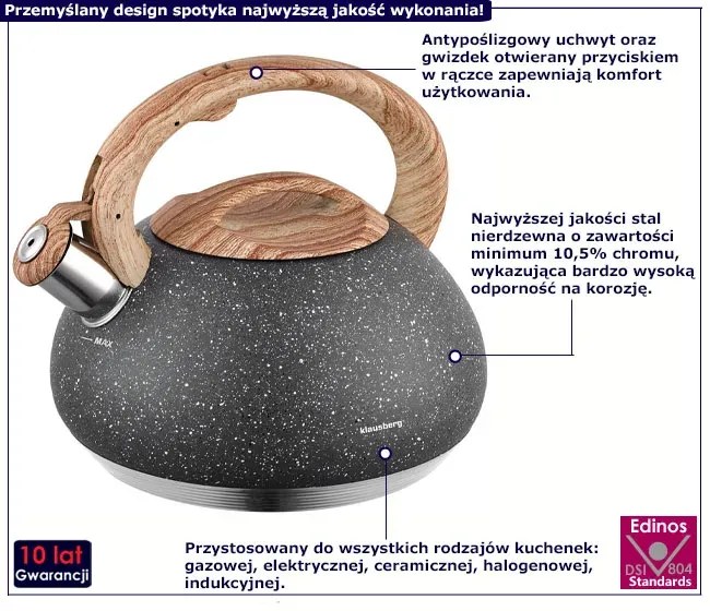 Czajnik ze stali nierdzewnej z powłoką marmurową 2,7L - Hoksing 5X