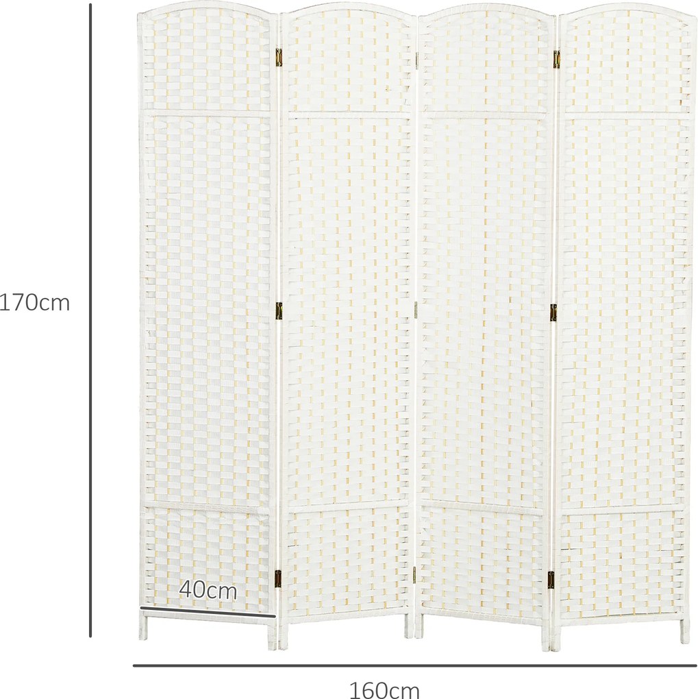 HOMCOM 4-częściowy parawan, składana zasłona, ściana osłonowa do salonu, sypialni, biura domowego, Biały