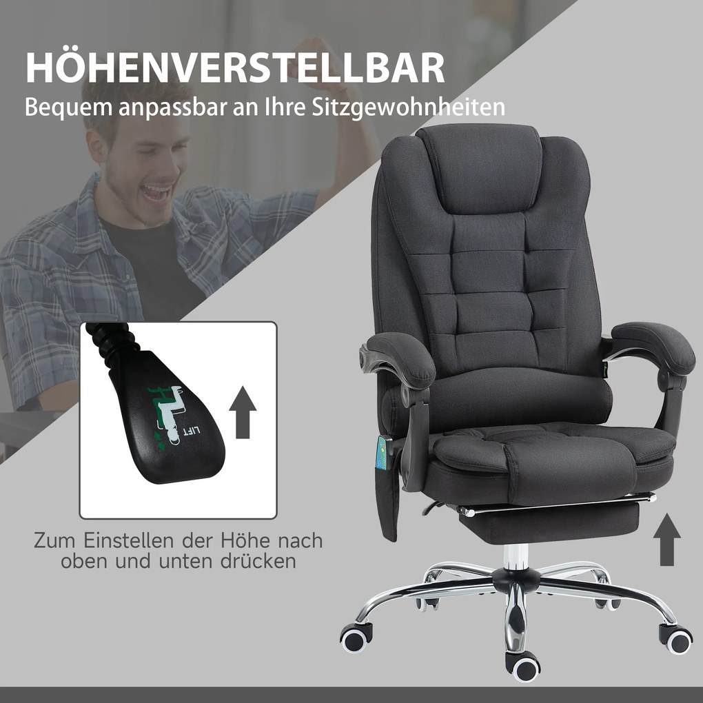 Vinsetto fotel biurowy do masażu krzesło obrotowe 6-punktowy masaż i ogrzewanie ergonomiczny odchylany do 135° z pilotem do 120 kg czarny | Aosom PL