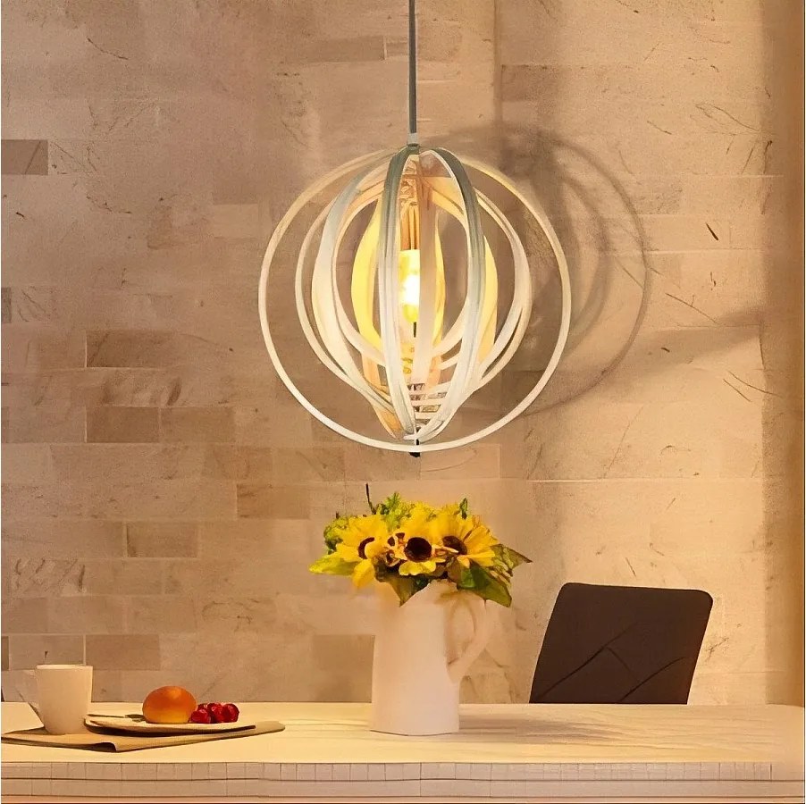NETTLIFE Biały drewniany żyrandol, Vintage E27 lampa wisząca, styl wiejski