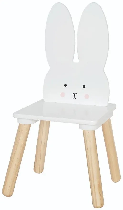 Krzesło dla dzieci z drewna biały króliczek H8-F72