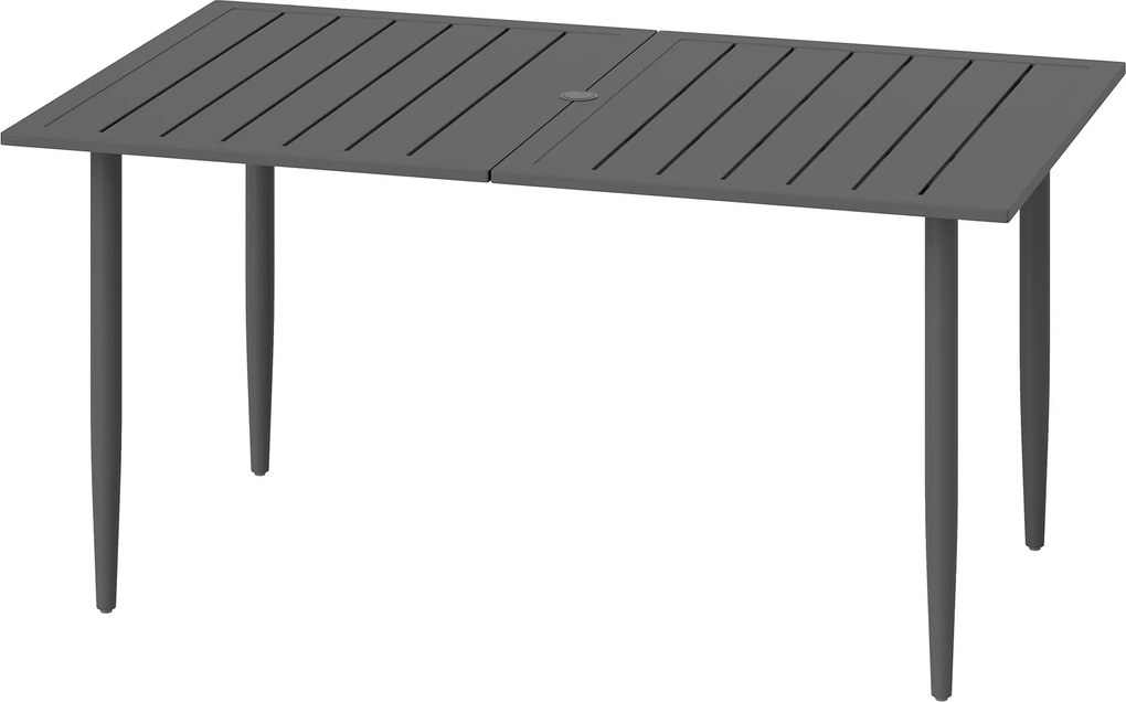 Outsunny Stół Ogrodowy 150x90cm, Odporny na Warunki Pogodowe Stół na Balkon ze Stali, z Otoworem na Parasol Czarny