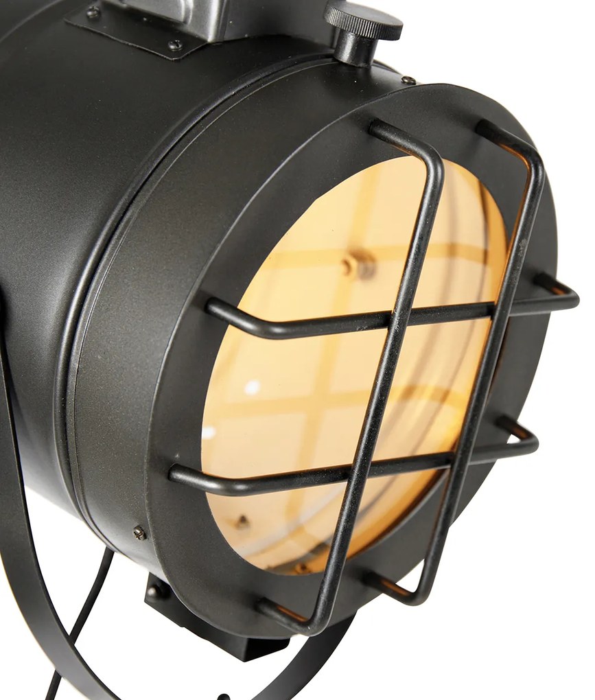 Lampa stojąca Tripod Studio Spot czarna z drewnem - ShinyPrzemysłowy Oswietlenie wewnetrzne
