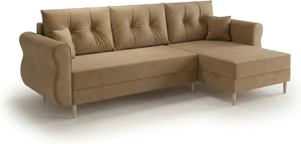 Rozkładana narożna sofa SILVIANO 230x140 cm, beżowa, uniwersalna