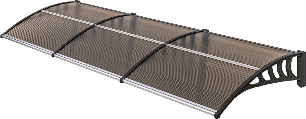 Outsunny Zadaszenie drzwiowe/okienne, odporne na warunki atmosferyczne, brązowe, aluminium/poliwęglan, 303x96x27cm, czarne