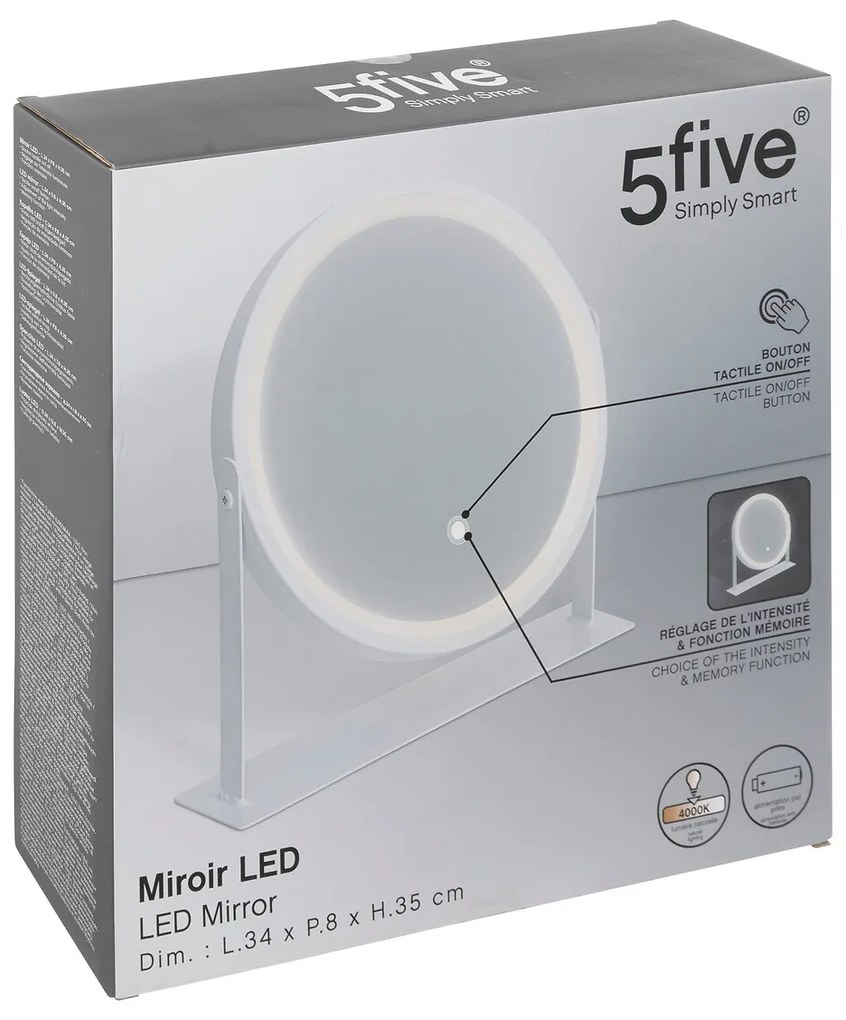 Lusterko kosmetyczne z podświetleniem LED, białe, Ø 34 cm