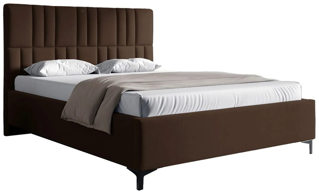 Brązowe łóżko z pikowanym zagłówkiem 4 rozmiary C2-B81