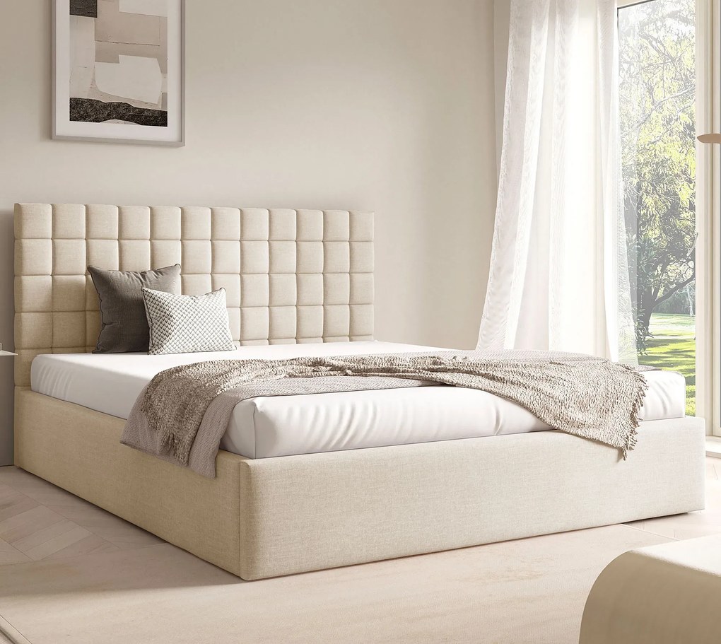 Jasnobeżowe tapicerowane łóżko 3 rozmiary W9-T08