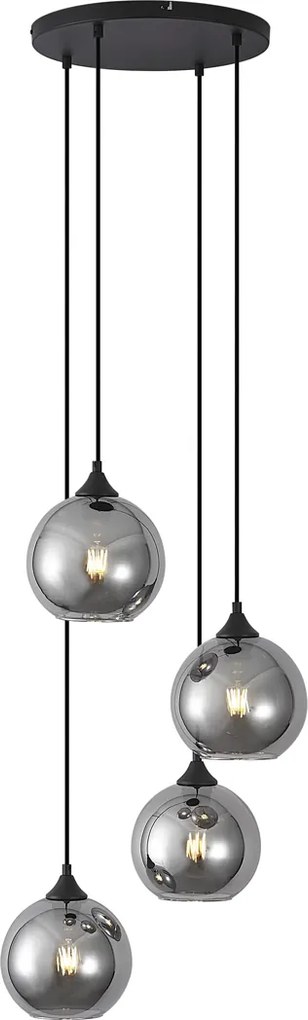 Lampa wisząca Art Deco czarna z przydymionym szkłem 4-źródła światła - Wallace