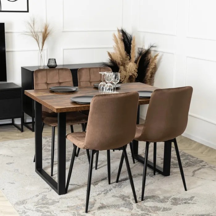 Krzesło Tapicerowane do Jadalni PERU Brązowe Welurowe Nowoczesne Loft