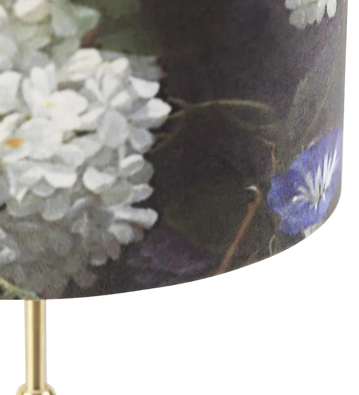 Lampa stołowa złota/mosiądz z abażurem z aksamitu z kwiatami 25 cm - Parte klasyczny/Antyczny Oswietlenie wewnetrzne