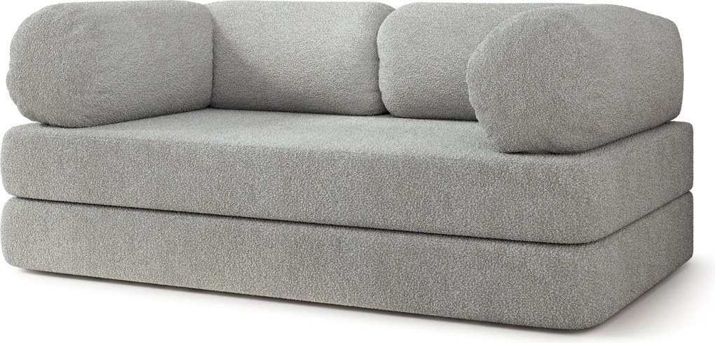 Masseno Sofa piankowa EIREN z funkcją spania, Kanapa z pianki do salonu, Bezmontażowa, Tkanina bucle – Jasnoszary QUELLE 83