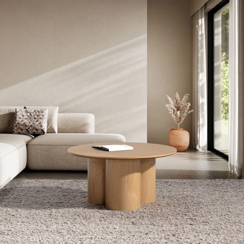 Okrągły stolik w dekorze dębu w naturalnym kolorze ø 80 cm Lua – MOME