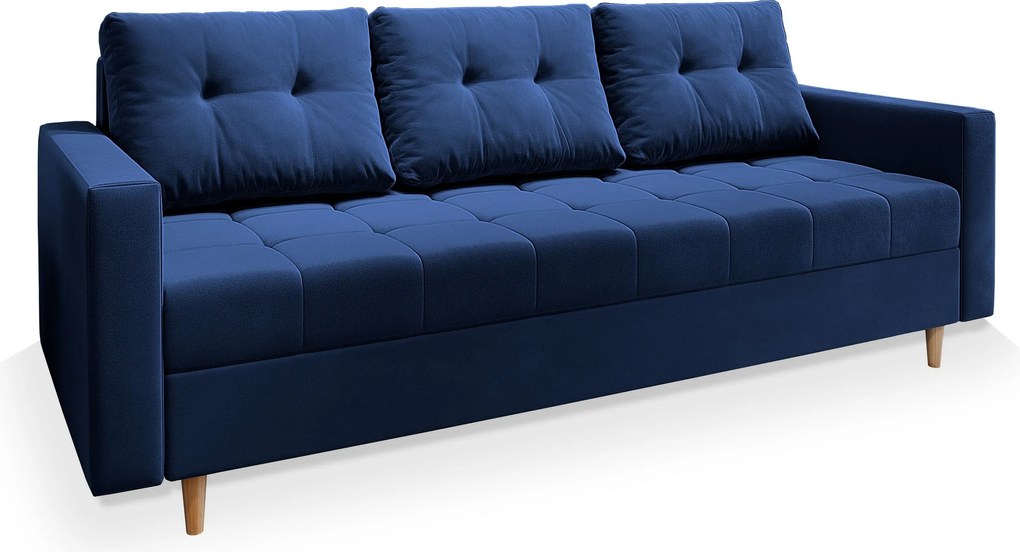 Masseno Sofa MILO z funkcją spania i pojemnikiem na pościel, Rozkładana sofa - Niebieski, KRONOS 09