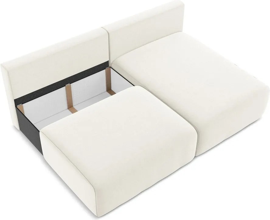 Kremowy aksamitny rozkładany narożnik ze schowkiem (prawostronny/z szezlongiem) Kalena – Makamii