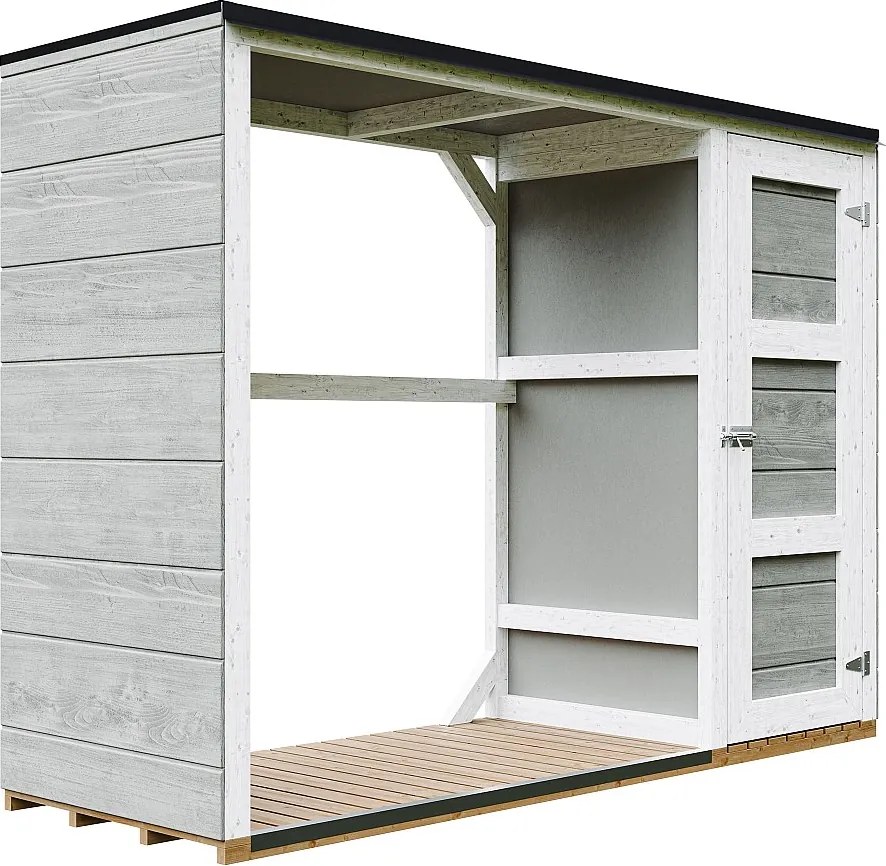 Zewnętrzny schowek na drewno opałowe - 75 x 217 x H159 cm - 1,09+0.53 m² - schowek na drewno i narzędzia - M981-TUNDRA GREY